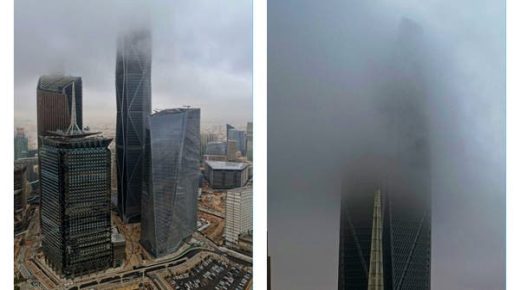 بالصور .. أبراج الرياض تغرق في الضباب 