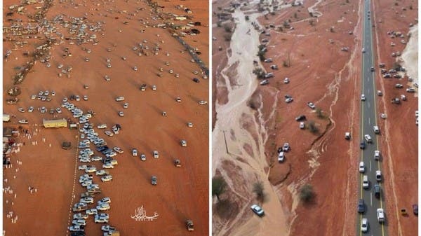 لوحة بديعة وثقت جريان “شعيب السلف” أكبر أودية جبال أجا في حائل 