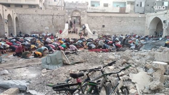 من المسجد العمري المدمر.. خطيب جباليا: لن يفلح العدو …